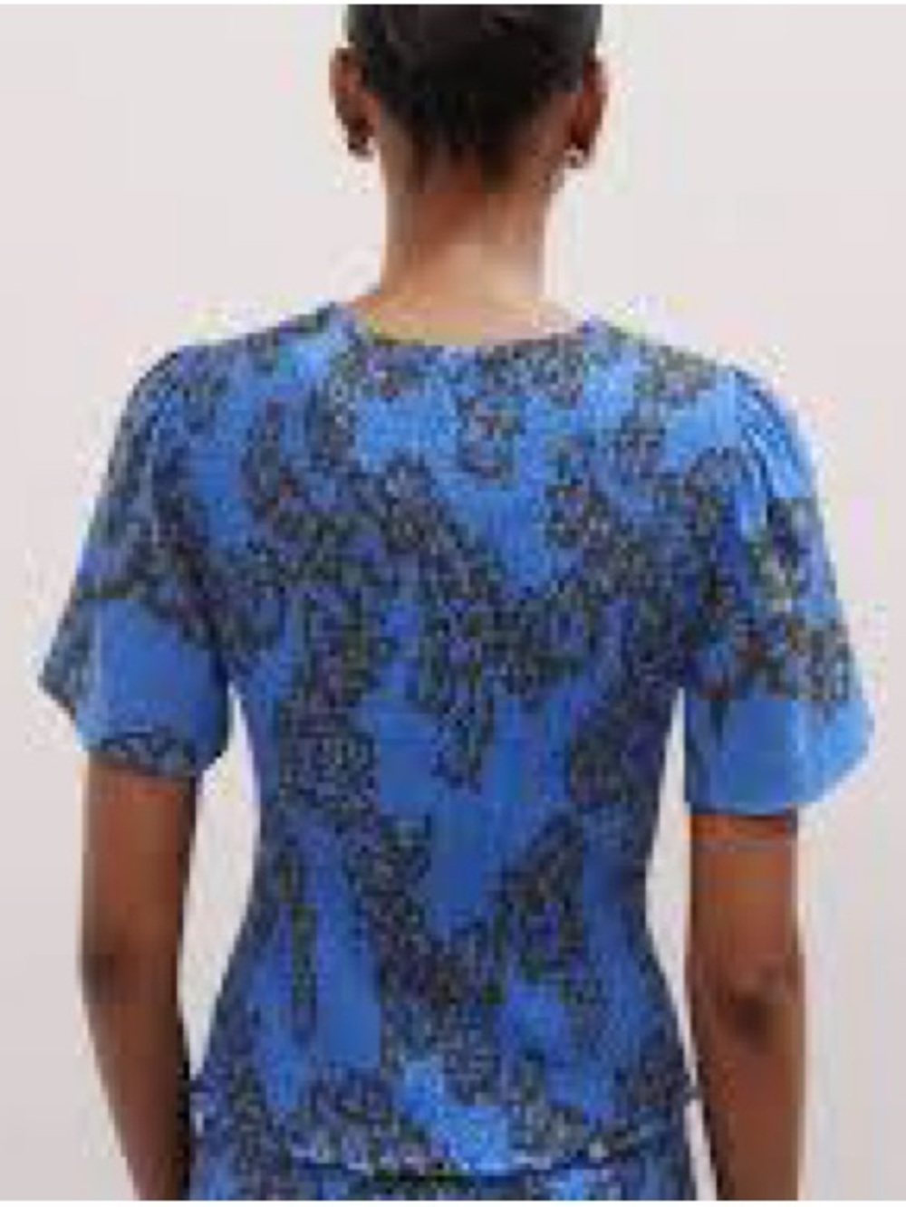 ME+EM Stencil Bloom Printed Smock Top Provence Blue Spring Chocolate US 6 NEW - Picture 2 of 8